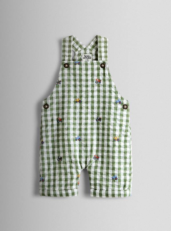 JOJO MAMAN BÉBÉ Tractor Embroidered Gingham Dungarees 3-6 months